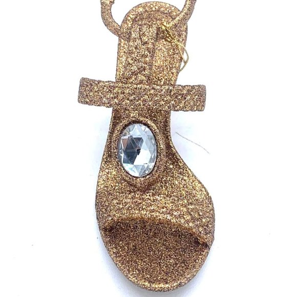 NWOT-Pier 1 Stiletto Heel Gold Glitter Sandal Ornament Shoe Holiday #S-2 - Picture 2 of 3